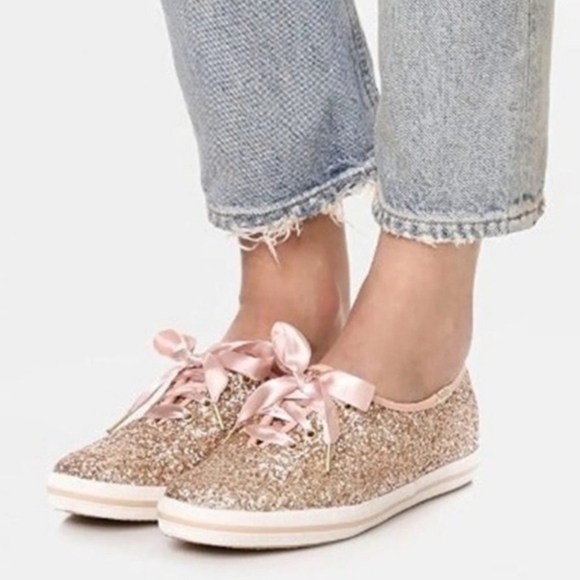 Keds For Kate Spade Glitter Rose Gold Sneakers  Size 8W - Picture 1 of 12